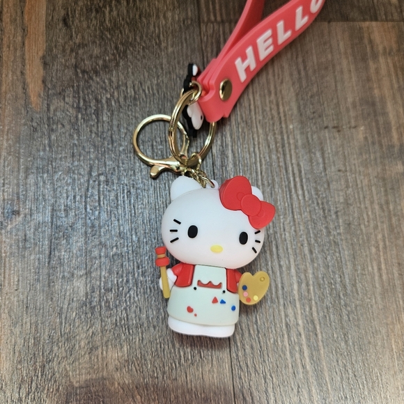 Hello Kitty Sanrio Keychain With Strap Bag Tag Painter Artist Kawaii - Picture 8 of 9